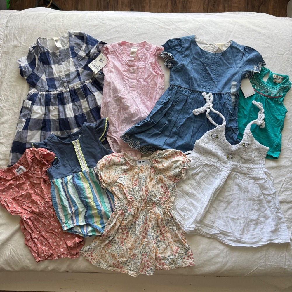 Lot of 8 Girls Clothes 18M 2T OshKosh Lucky Dresses Rompers NWT Summer Vacation